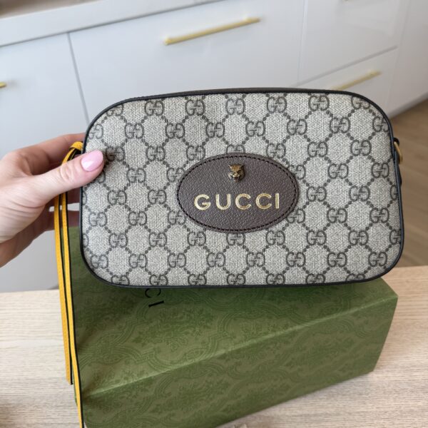 Gucci GG Supreme Monogram Neo Vintage Web Shoulder Bag Brown Yellow