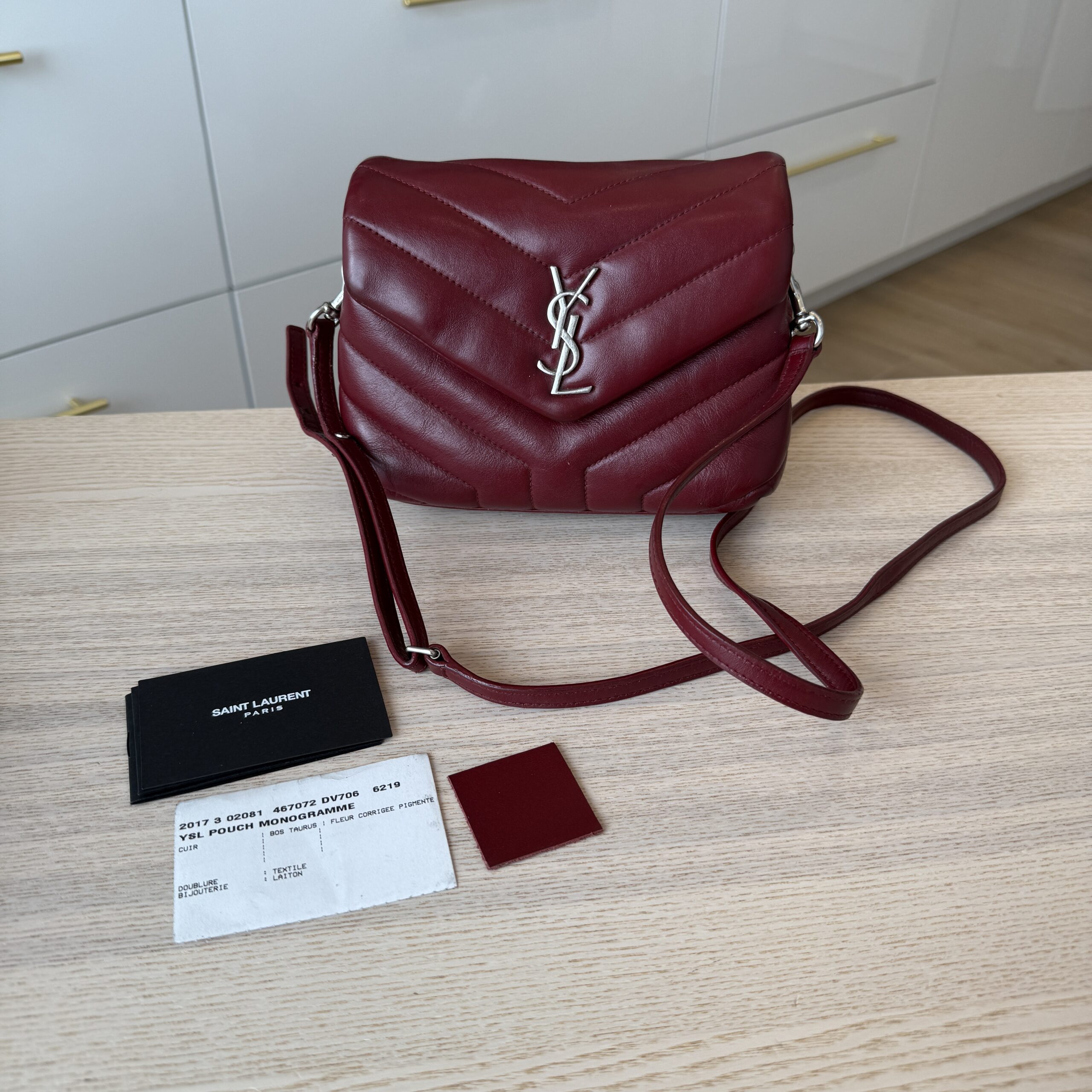 Saint Laurent (YSL) Calfskin Y Quilted Monogram Toy Loulou Satchel Burgundy and Silver hardware