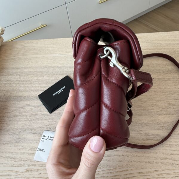 Saint Laurent (YSL) Calfskin Y Quilted Monogram Toy Loulou Satchel Burgundy and Silver hardware