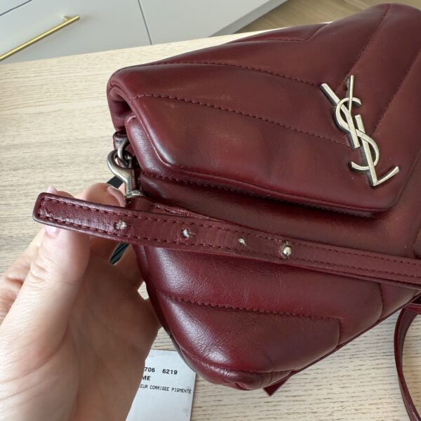 Saint Laurent (YSL) Calfskin Y Quilted Monogram Toy Loulou Satchel Burgundy and Silver hardware