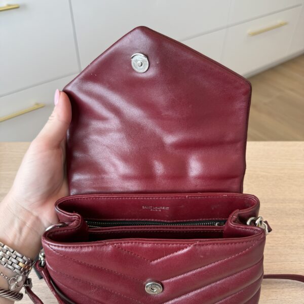 Saint Laurent (YSL) Calfskin Y Quilted Monogram Toy Loulou Satchel Burgundy and Silver hardware