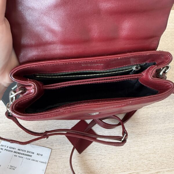 Saint Laurent (YSL) Calfskin Y Quilted Monogram Toy Loulou Satchel Burgundy and Silver hardware