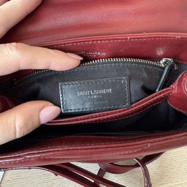 Saint Laurent (YSL) Calfskin Y Quilted Monogram Toy Loulou Satchel Burgundy and Silver hardware