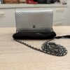 Chanel Metallic Lambskin Chevron Wallet On Chain WOC Silver