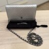 Chanel Metallic Lambskin Chevron Wallet On Chain WOC Silver