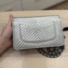 Chanel Metallic Lambskin Chevron Wallet On Chain WOC Silver