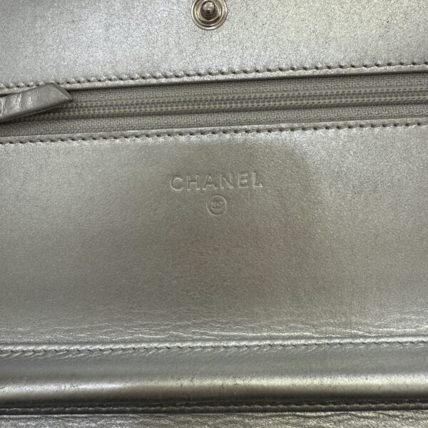 Chanel Metallic Lambskin Chevron Wallet On Chain WOC Silver