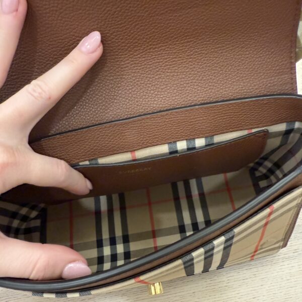 Burberry Medium Note Leather & Vintage Check Crossbody Bag Tan