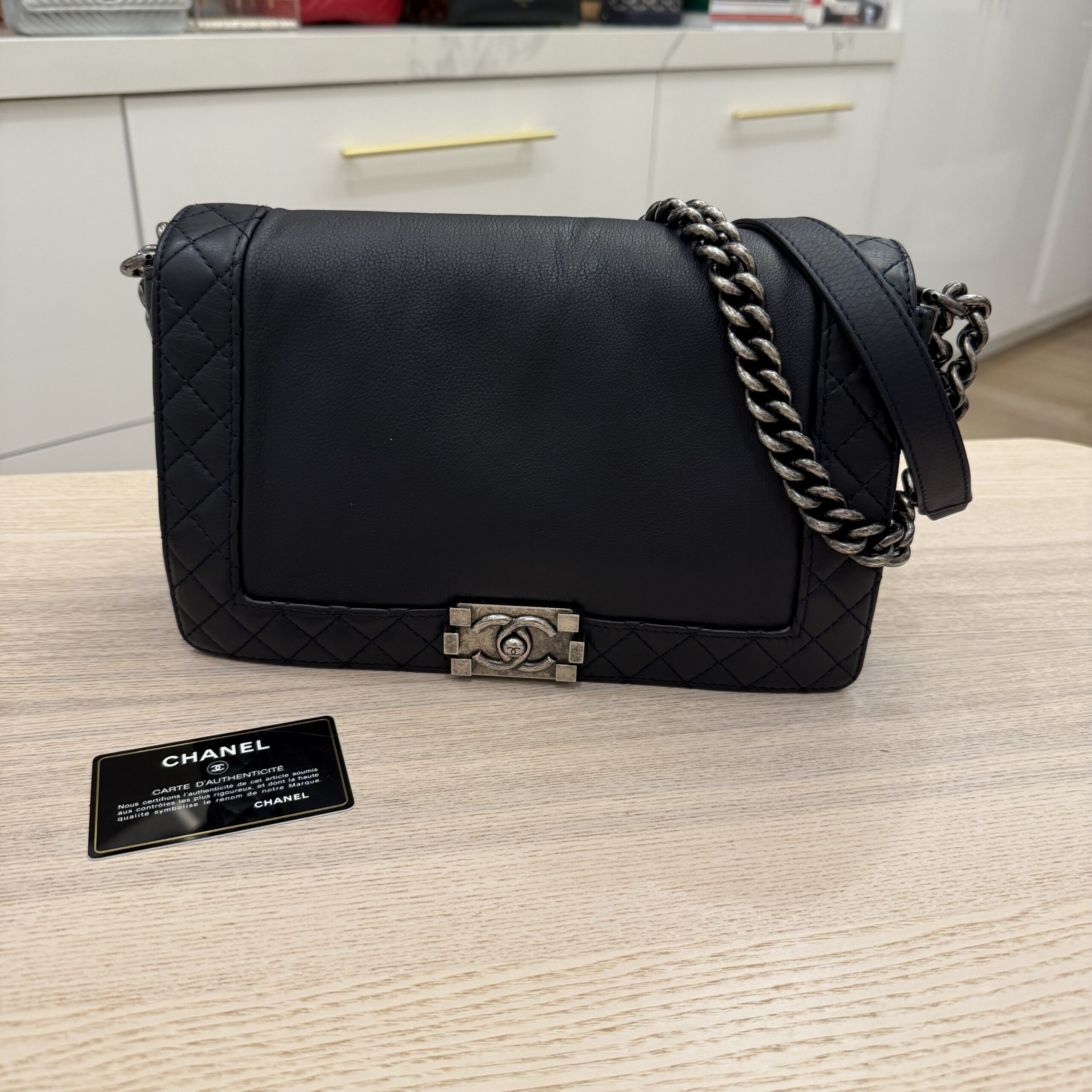 Chanel Calfskin New Medium Boy Reverso Flap Navy