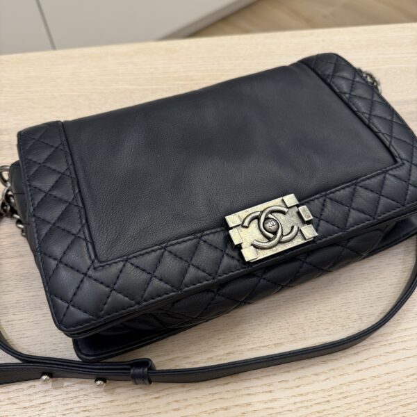 Chanel Calfskin New Medium Boy Reverso Flap Navy