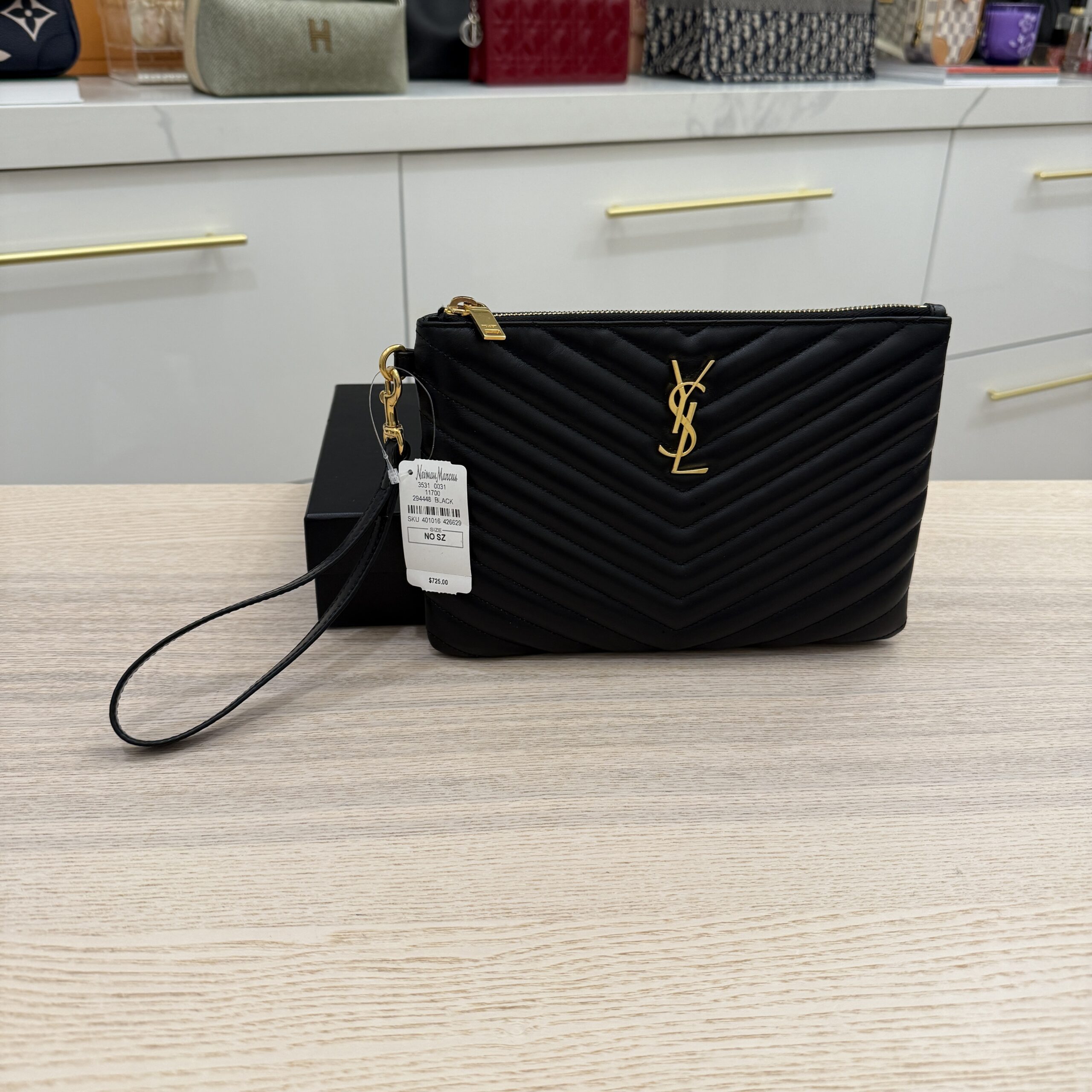 Saint Laurent YSL Monogram Small Pouch in Smooth Leather Black and Gold Hardware