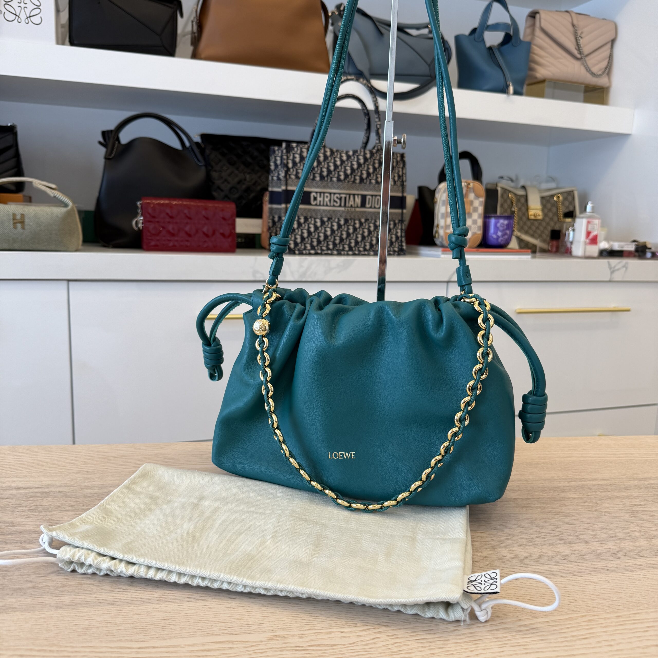 Loewe Medium Flamenco Purse in Mellow Nappa Lambskin Emerald Green