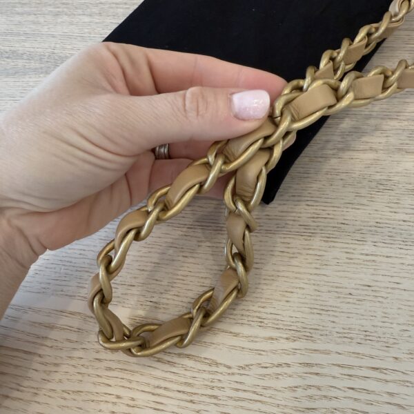 Chanel Shiny Lambskin Quilted Chain Around Flap Bag Beige