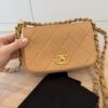 Chanel Shiny Lambskin Quilted Chain Around Flap Bag Beige