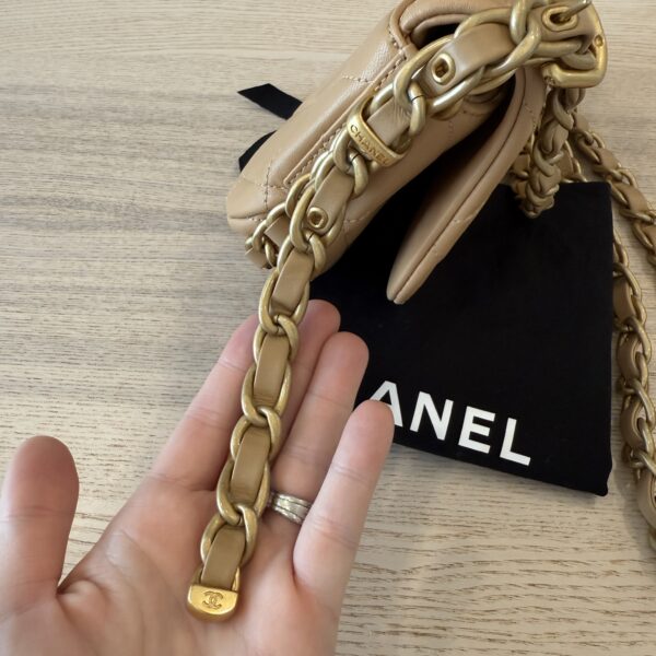Chanel Shiny Lambskin Quilted Chain Around Flap Bag Beige