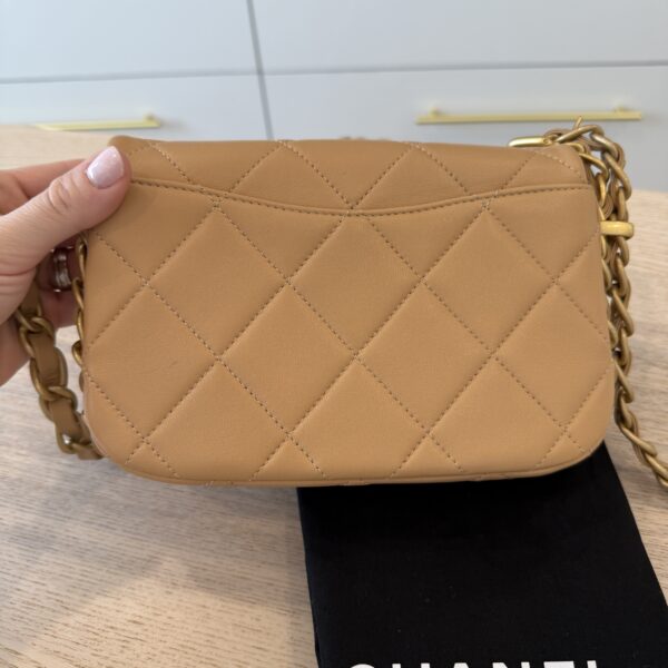Chanel Shiny Lambskin Quilted Chain Around Flap Bag Beige