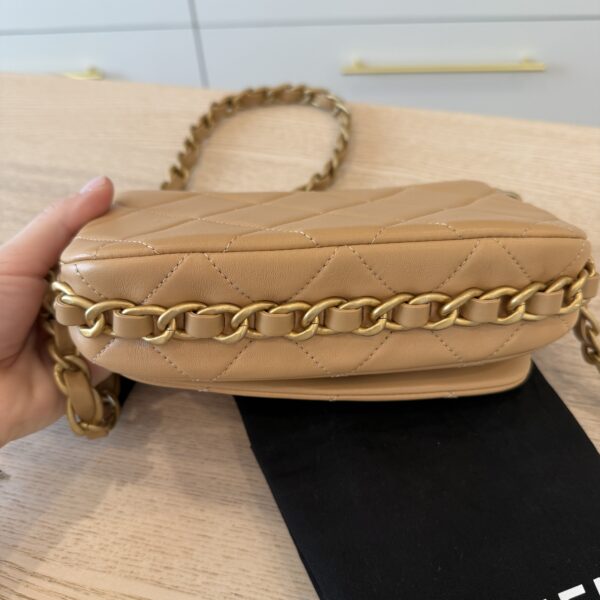 Chanel Shiny Lambskin Quilted Chain Around Flap Bag Beige