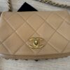 Chanel Shiny Lambskin Quilted Chain Around Flap Bag Beige