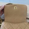 Chanel Shiny Lambskin Quilted Chain Around Flap Bag Beige