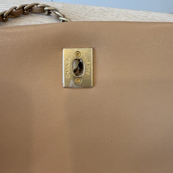 Chanel Shiny Lambskin Quilted Chain Around Flap Bag Beige