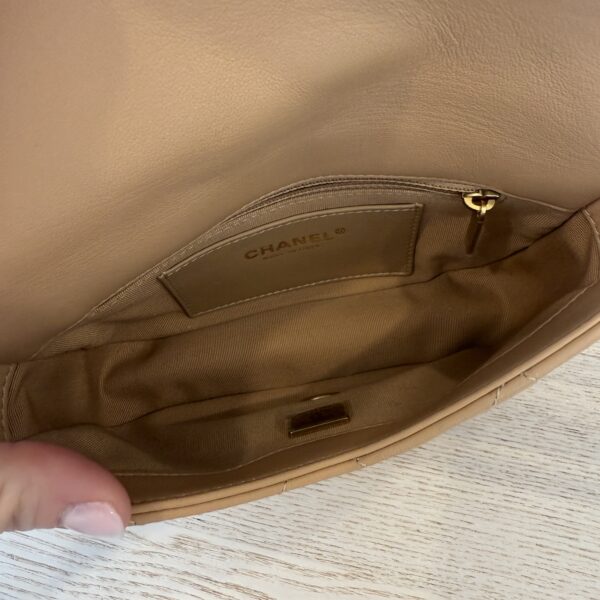 Chanel Shiny Lambskin Quilted Chain Around Flap Bag Beige