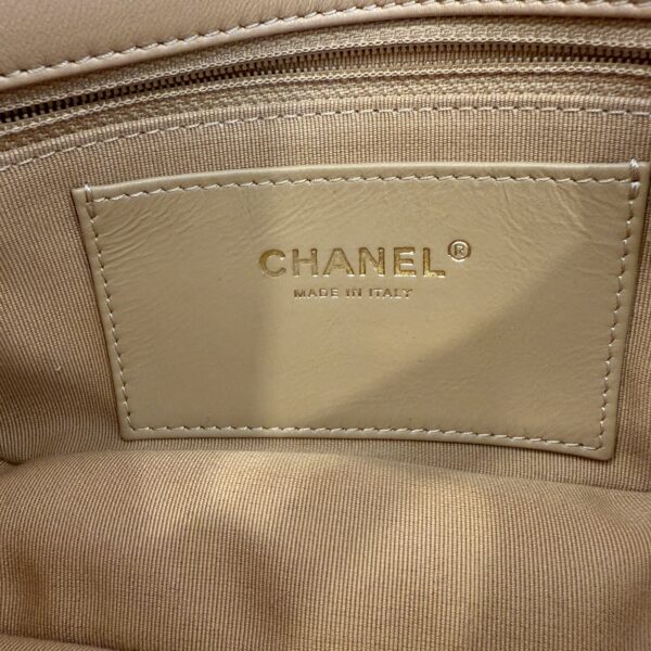 Chanel Shiny Lambskin Quilted Chain Around Flap Bag Beige