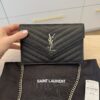 Saint Laurent Envelope Quilted Leather Chain Wallet Black and Silver Hardware