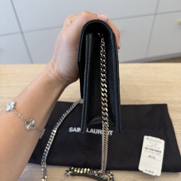 Saint Laurent Envelope Quilted Leather Chain Wallet Black and Silver Hardware