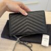 Saint Laurent Envelope Quilted Leather Chain Wallet Black and Silver Hardware