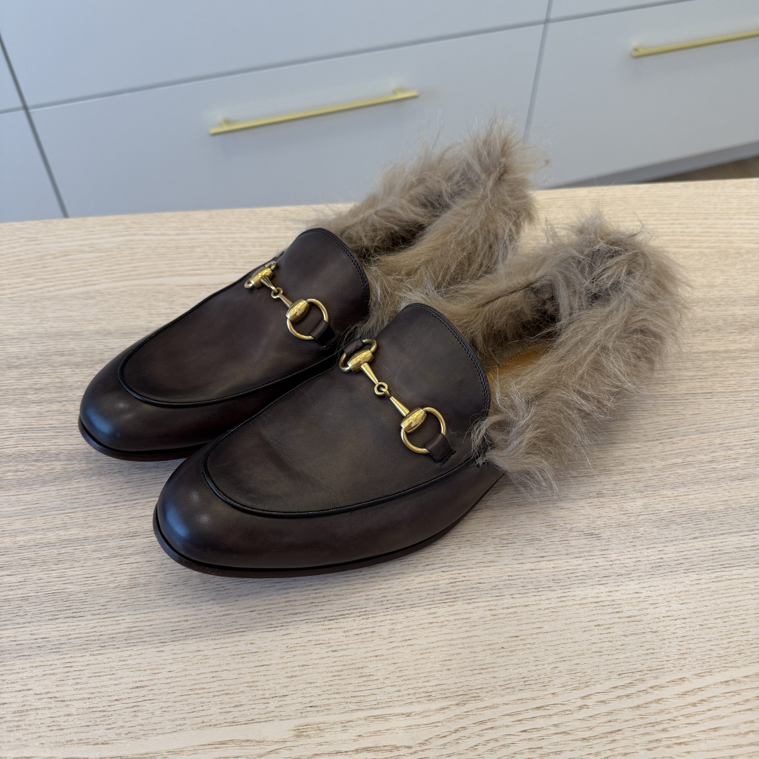 Gucci Men's Jordaan Loafers Leather with Fur