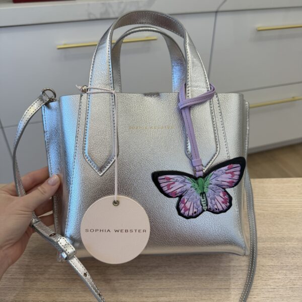 Sophia Webster Tamsin Mini Metallic Leather Tote Bag Silver