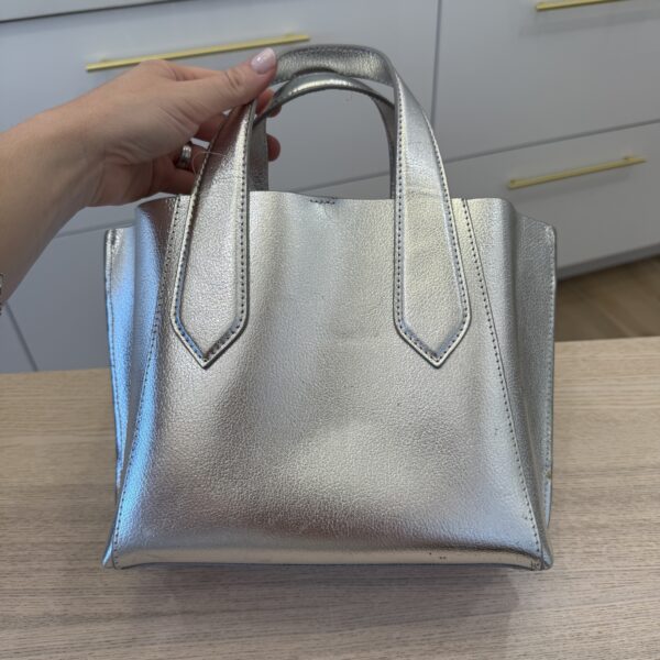 Sophia Webster Tamsin Mini Metallic Leather Tote Bag Silver