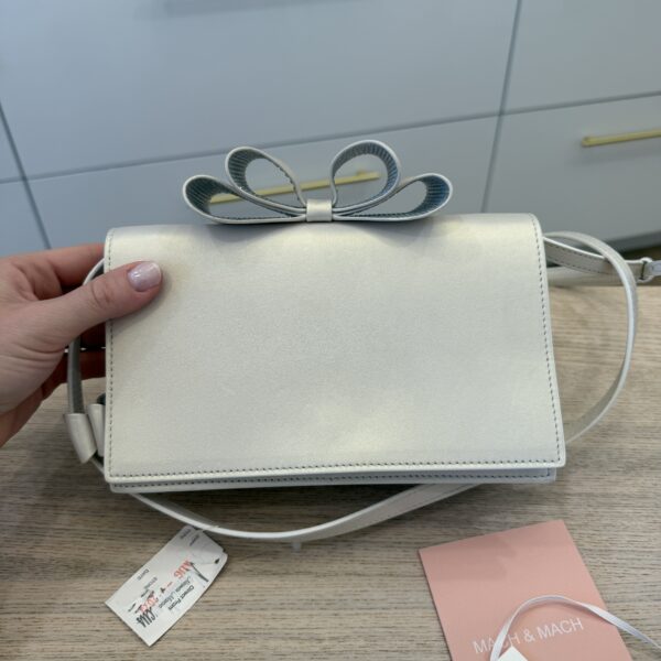MACH & MACH La Cadeau Small Bow Leather Clutch Bag Pearl