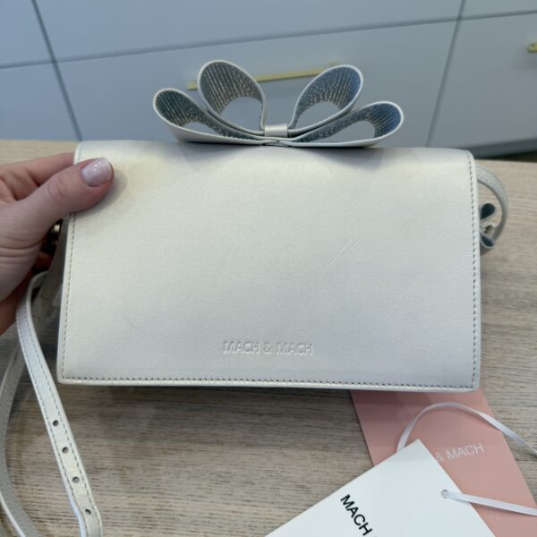 MACH & MACH La Cadeau Small Bow Leather Clutch Bag Pearl