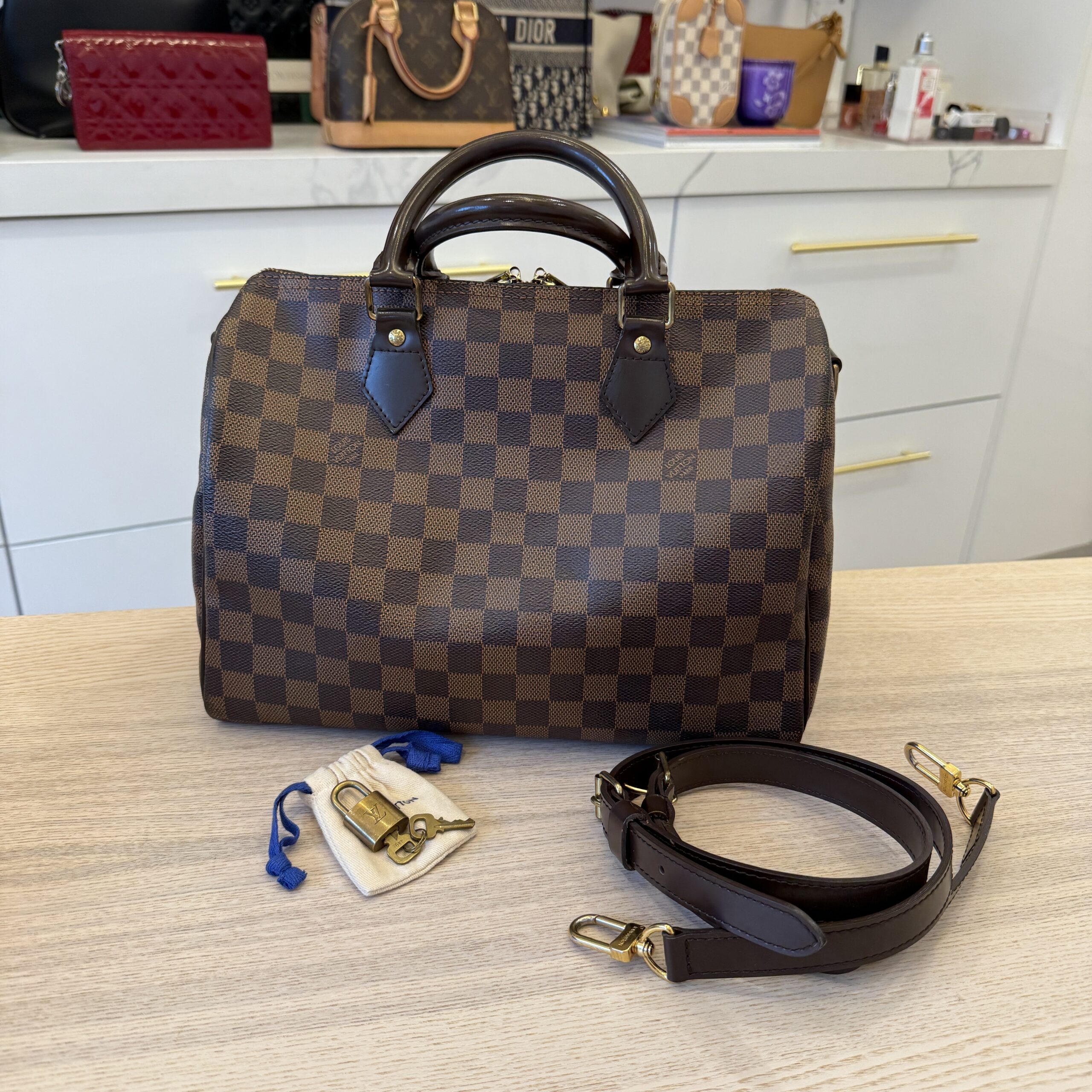 Louis Vuitton Damier Ebene Speedy 30 Bandouliere