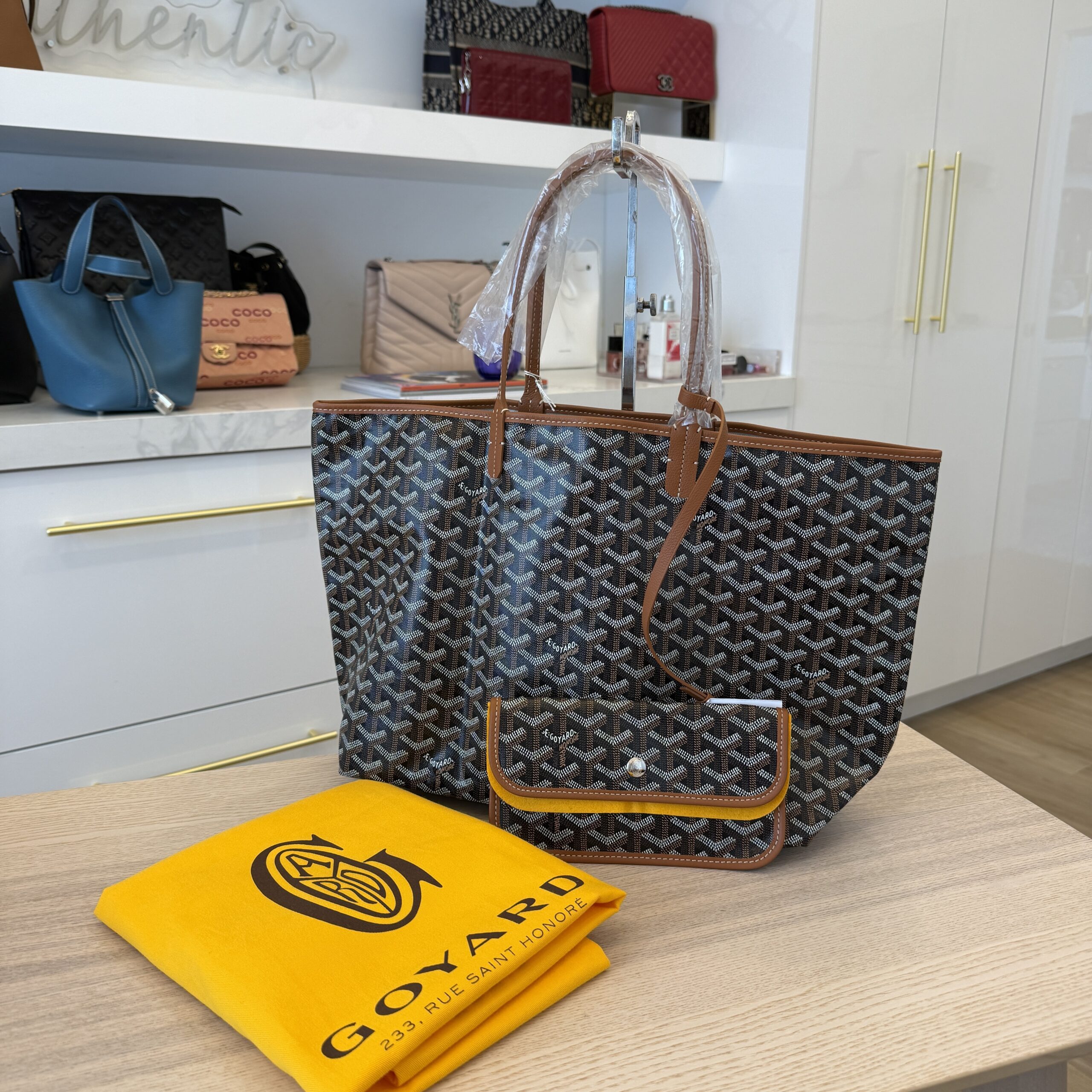 Goyard Goyardine Saint Louis PM Black and Tan Leather