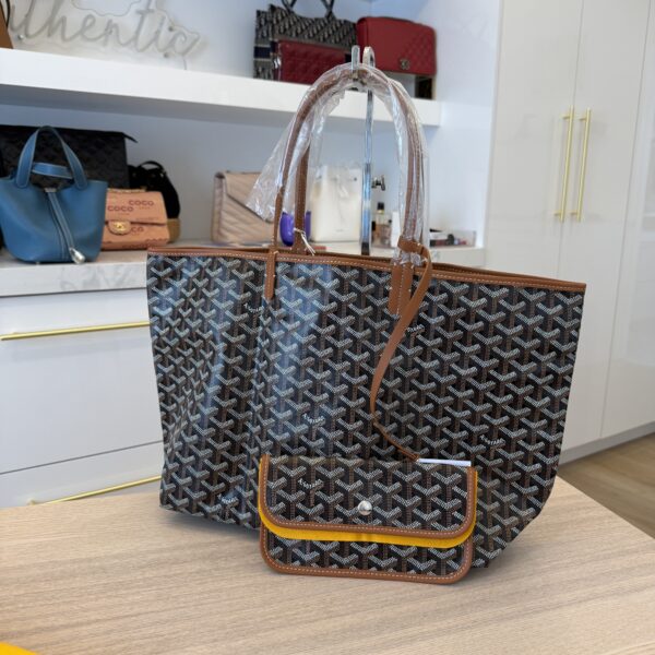 Goyard Goyardine Saint Louis PM Black and Tan Leather