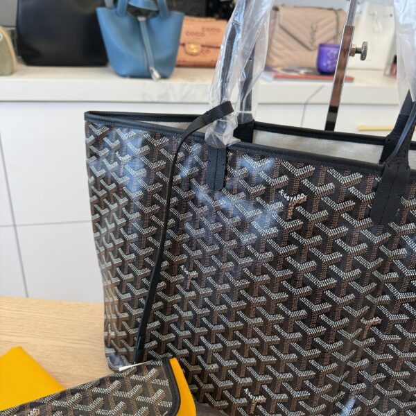 Goyard Goyardine Saint Louis PM Black and Black Leather