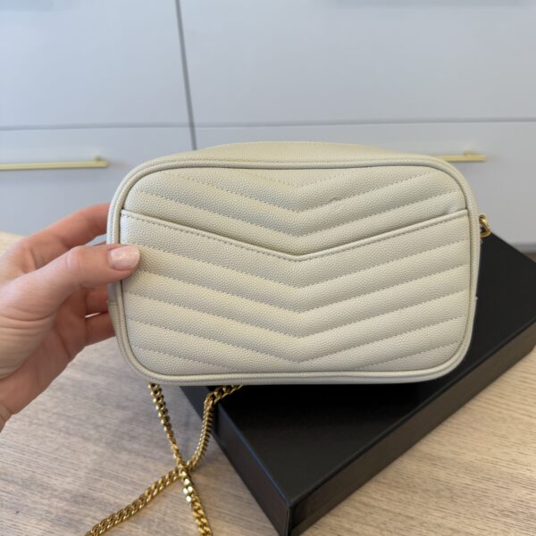 Saint Laurent Matelasse Monogram Mini Lou Camera Bag Blanc Vintage and Gold Hardware