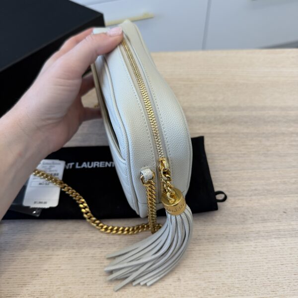 Saint Laurent Matelasse Monogram Mini Lou Camera Bag Blanc Vintage and Gold Hardware