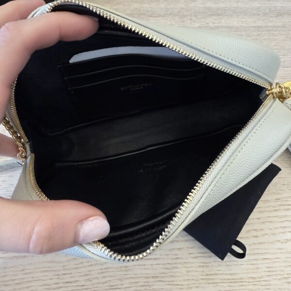 Saint Laurent Matelasse Monogram Mini Lou Camera Bag Blanc Vintage and Gold Hardware