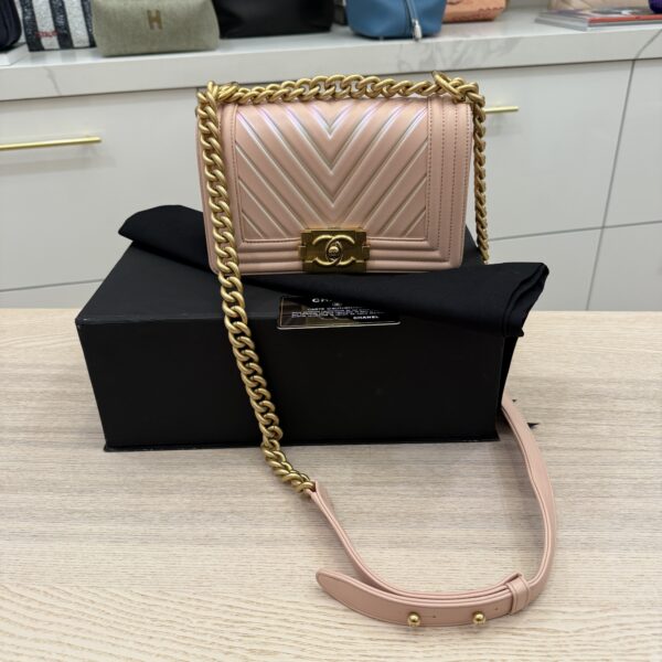 Chanel Light Iridescent Chevron Small Boy Bag Gold Hardware