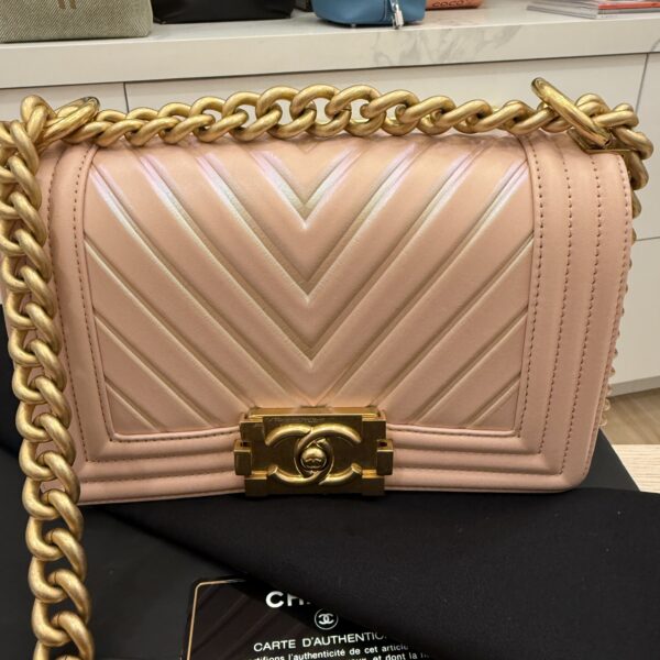 Chanel Light Iridescent Chevron Small Boy Bag Gold Hardware