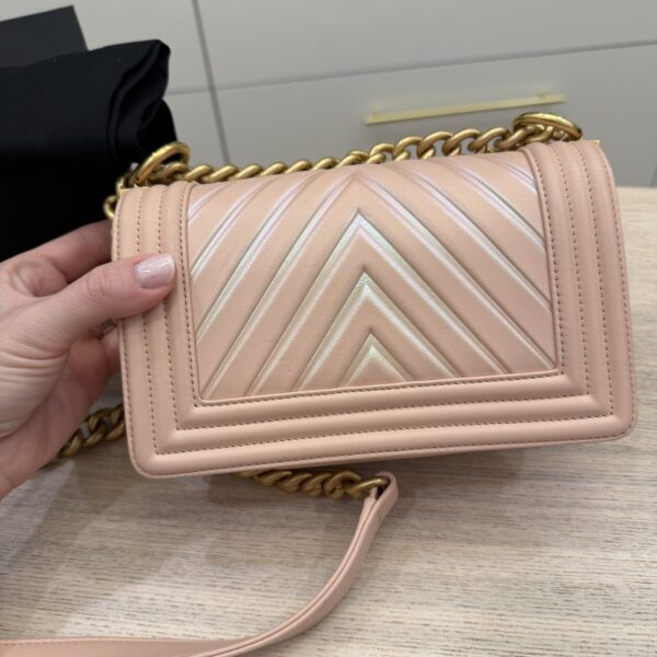Chanel Light Iridescent Chevron Small Boy Bag Gold Hardware
