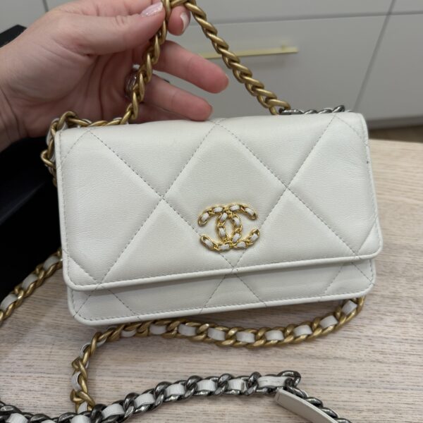 Chanel Lambskin Quilted Chanel 19 Wallet On Chain WOC White