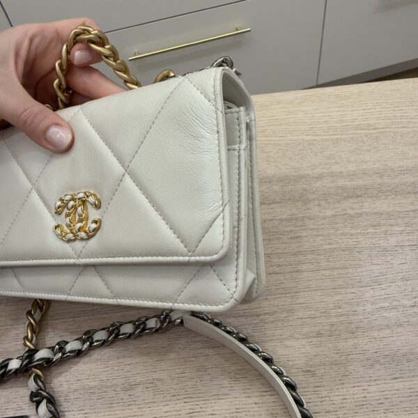 Chanel Lambskin Quilted Chanel 19 Wallet On Chain WOC White