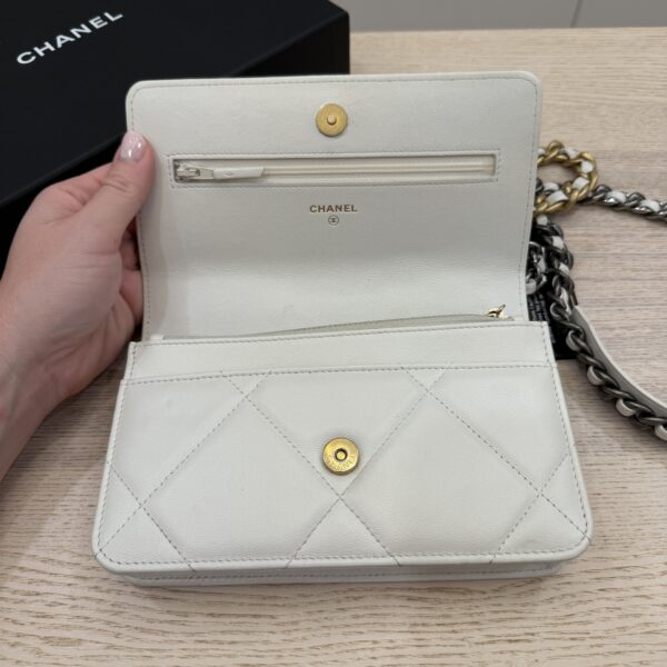 Chanel Lambskin Quilted Chanel 19 Wallet On Chain WOC White