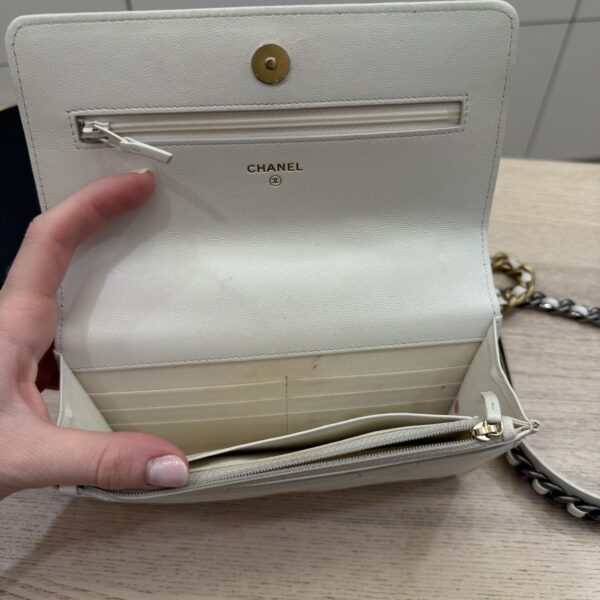 Chanel Lambskin Quilted Chanel 19 Wallet On Chain WOC White