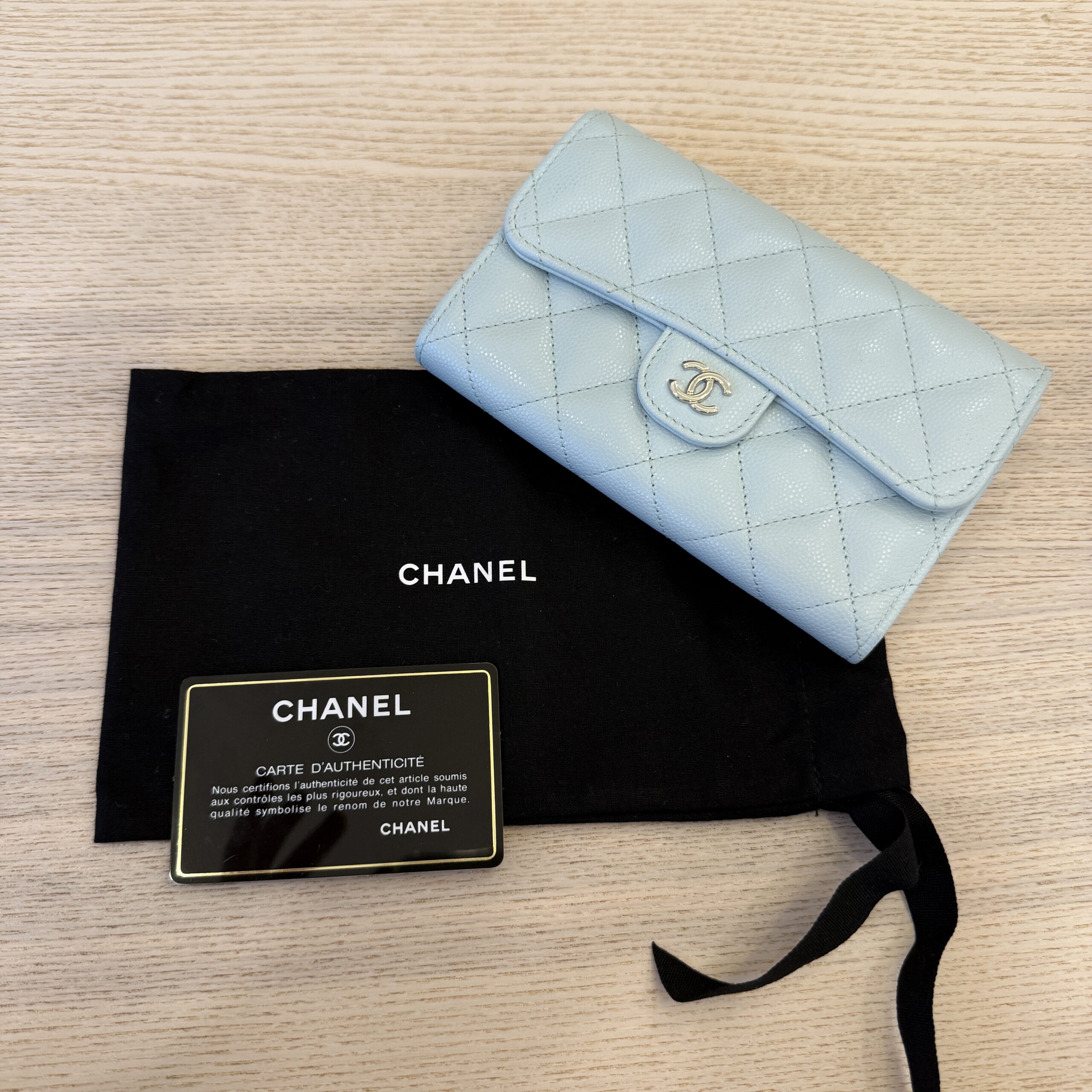 Chanel Caviar Quilted Medium Flap Wallet Light Blue