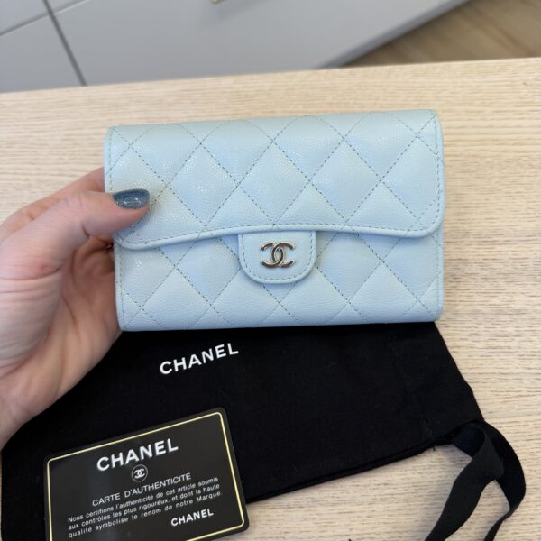 Chanel Caviar Quilted Medium Flap Wallet Light Blue